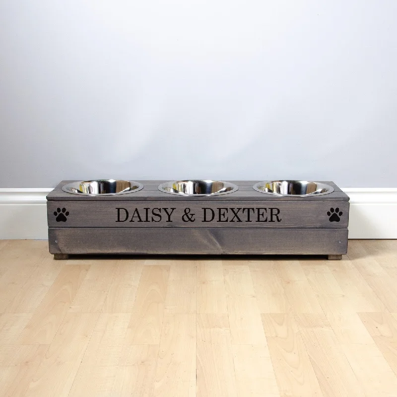 - Solid wood cat climbing frame customizedPersonalised Grey Wooden Triple Dog Bowl Feeder - Solid wood cat climbing frame customizedPersonalised Grey Wooden Triple Dog Bowl Feeder