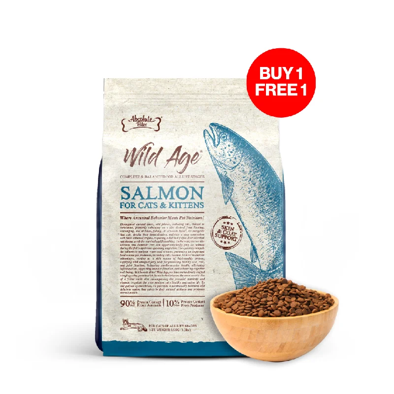    - Fish-based cat food  Absolute Bites Wild Age Dry Cat Food - Salmon (3.3lbs)