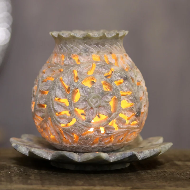 - Dog heart rate monitoring collarLight Bouquet Floral Soapstone Tealight Holder from India