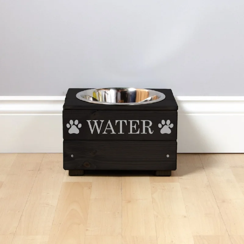 - Custom pet birthday cakePersonalised Black Wooden Single Dog Bowl Feeder With Silver Lettering - Custom pet birthday cakePersonalised Black Wooden Single Dog Bowl Feeder With Silver Lettering