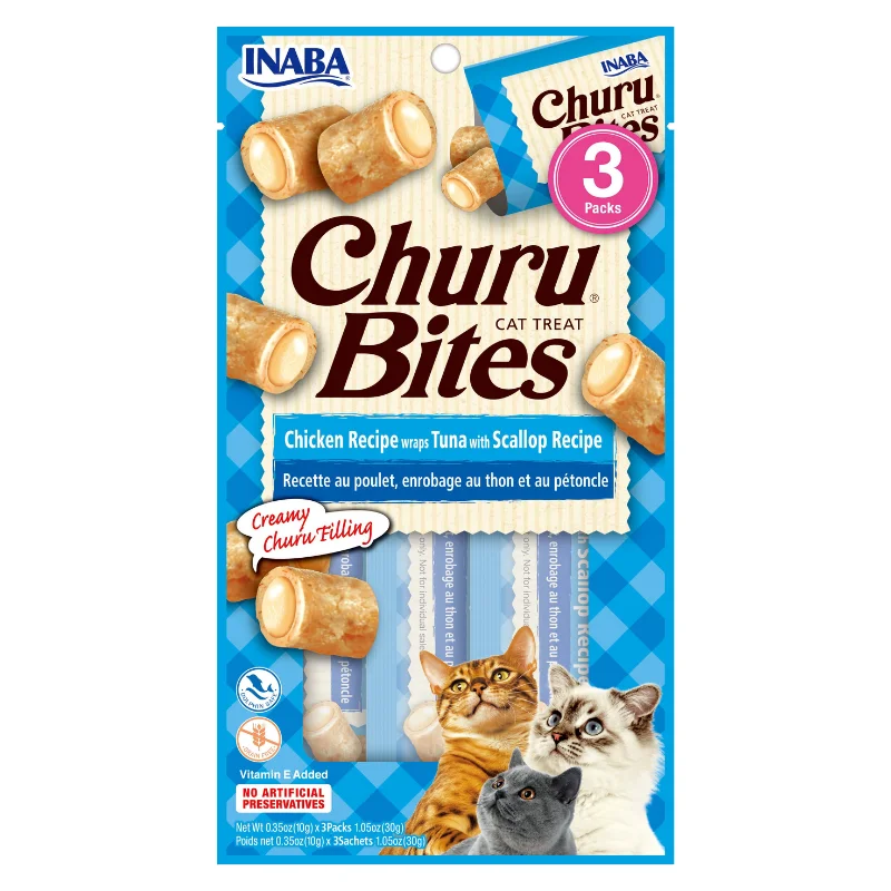    - Hypoallergenic cat food  Churu Cat Treats Bites - Chicken Wraps With Tuna & Scallop Recipe (3 packs x 10g)