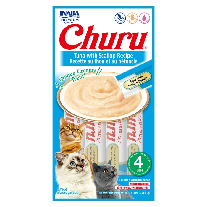    - Cat food for coat health  Churu Creamy Cat Treats - Tuna with Scallop (4 sticks x 14g)