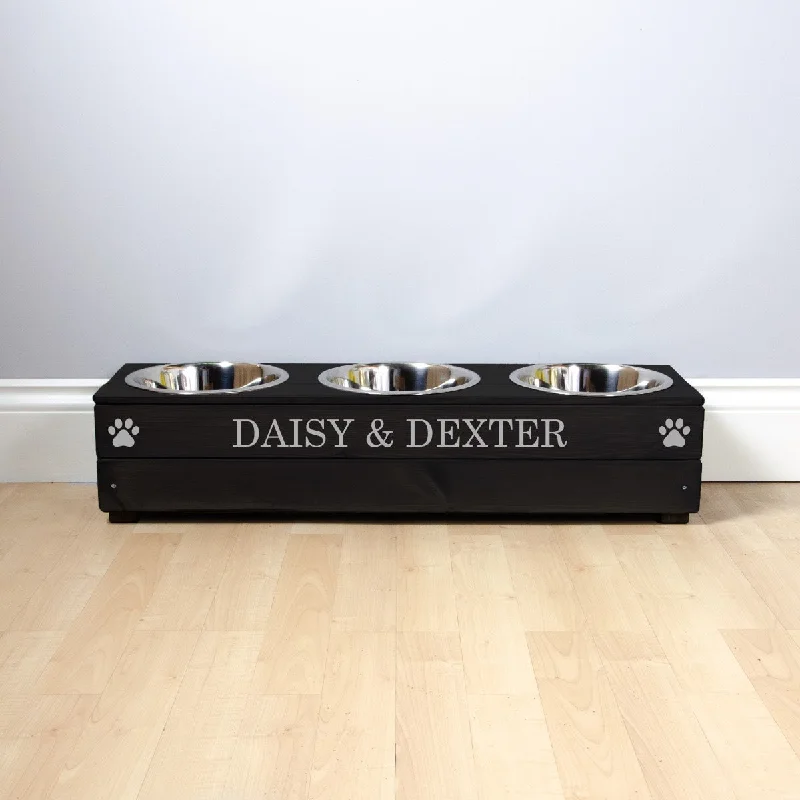 - Natural latex pet mattressPersonalised Black Wooden Triple Dog Bowl Feeder With Silver Lettering - Natural latex pet mattressPersonalised Black Wooden Triple Dog Bowl Feeder With Silver Lettering