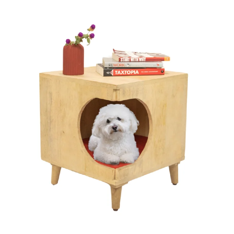 - ​​Christmas pet Christmas clothingFurryLiving Wally Side Table with Cushion for Small Dogs and Cats (Oak/Red Cushion)