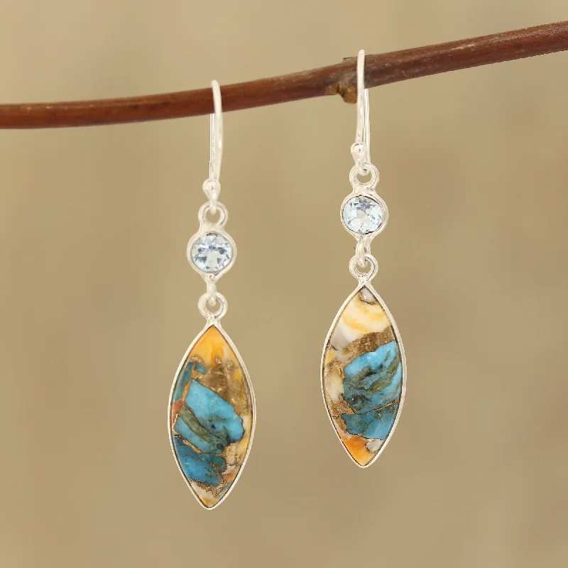 ---Elegance of the Beach Blue Topaz and Composite Turquoise Dangle Earrings