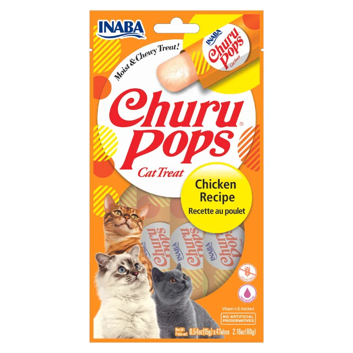    - Cat food for multi-cat households  Churu Pops Cat Treats - Chicken Recipe (4 sticks x 15g)