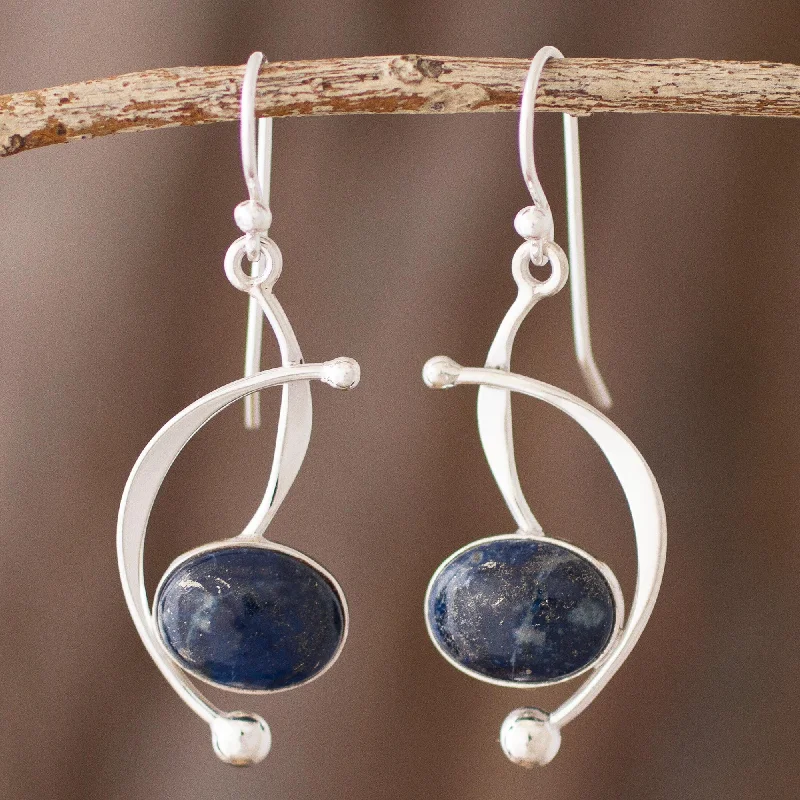 - Parrot climbing and standing wooden frameCrescent Eyes Lapis Lazuli and Sterling Silver Dangle Earrings from Peru - Parrot climbing and standing wooden frameCrescent Eyes Lapis Lazuli and Sterling Silver Dangle Earrings from Peru