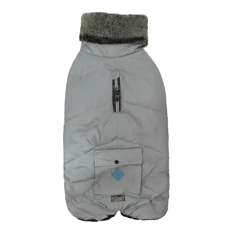 Pet ProductsPawpourri Reflexive Jacket with Faux Fur for Dogs (Grey)