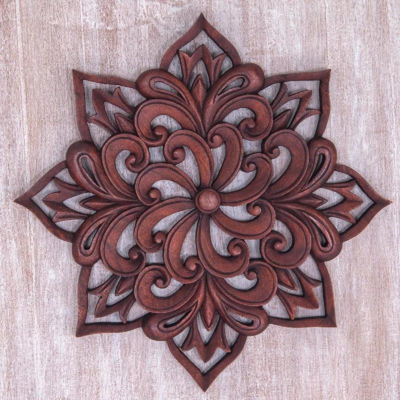 - Winter dog thick down jacketBalinese Spiral Flower Hand Carved Floral Wood Wall Relief from Indonesia