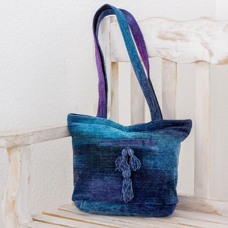 - Pet stroller can be taken on the planePleasing Corduroy in Blue Rayon and Cotton Blend Shoulder Bag in Blue from Guatemala - Pet stroller can be taken on the planePleasing Corduroy in Blue Rayon and Cotton Blend Shoulder Bag in Blue from Guatemala