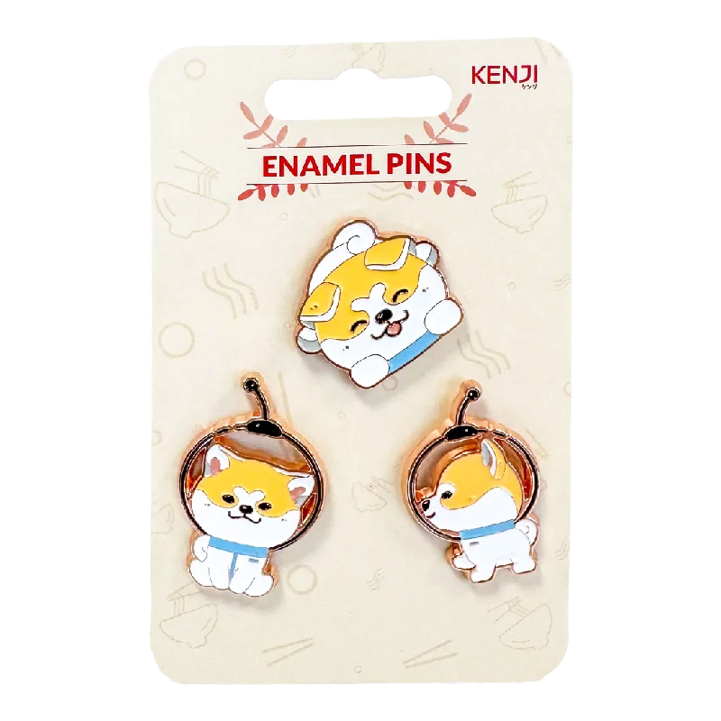  . **Pet toys are bite-resistant and wear-resistant**Metal Pin Badge 3pcs -Space Shiba