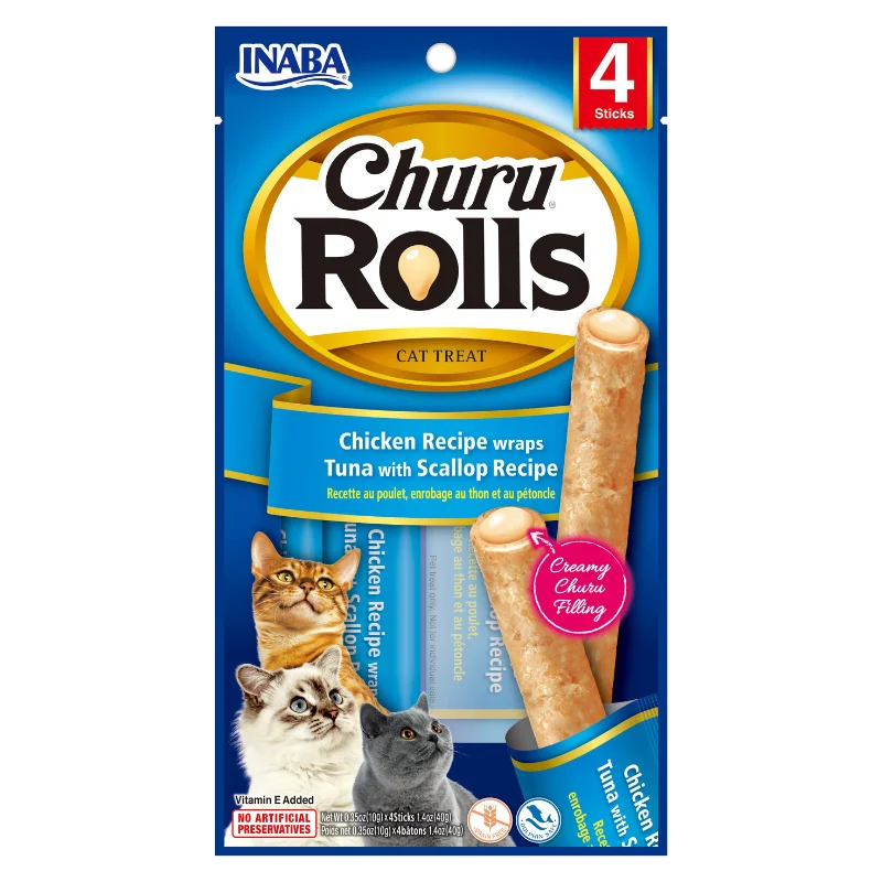    - High-protein cat food  Churu Cat Treats Rolls - Chicken With Tuna & Scallop Recipe (39g)