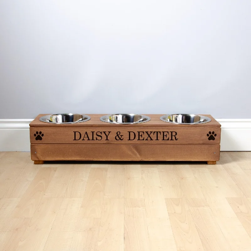 - Degradable pet feces bagPersonalised Rustic Wooden Triple Dog Bowl Feeder