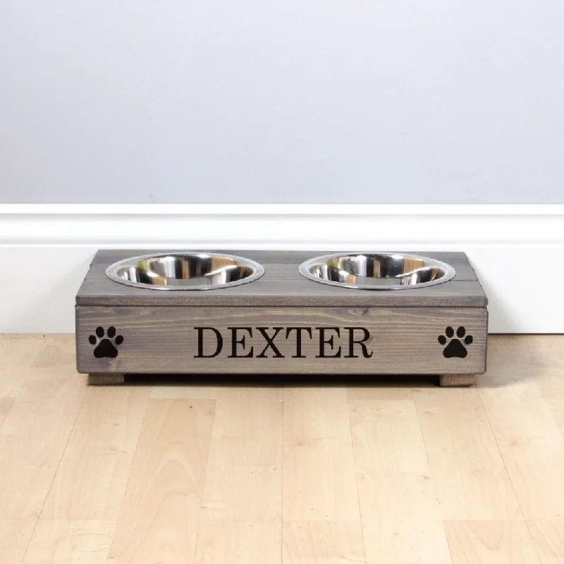 - ​​Christmas pet Christmas clothingPersonalised Grey Wooden Double Dog Bowl Feeder