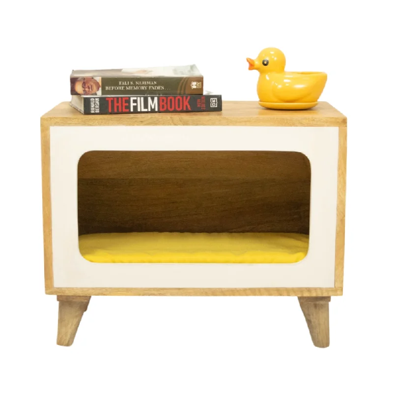 - Climbing pet constant temperature heating padFurryLiving Telly Side Table with Cushion for Small Dogs and Cats (Oak/Yellow Cushion)