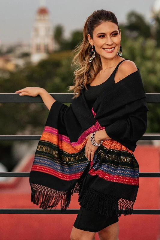 - Pet stroller can be taken on the planeZapotec Night Splendor Black Zapotec Rebozo Shawl with Colorful Geometric Stripes