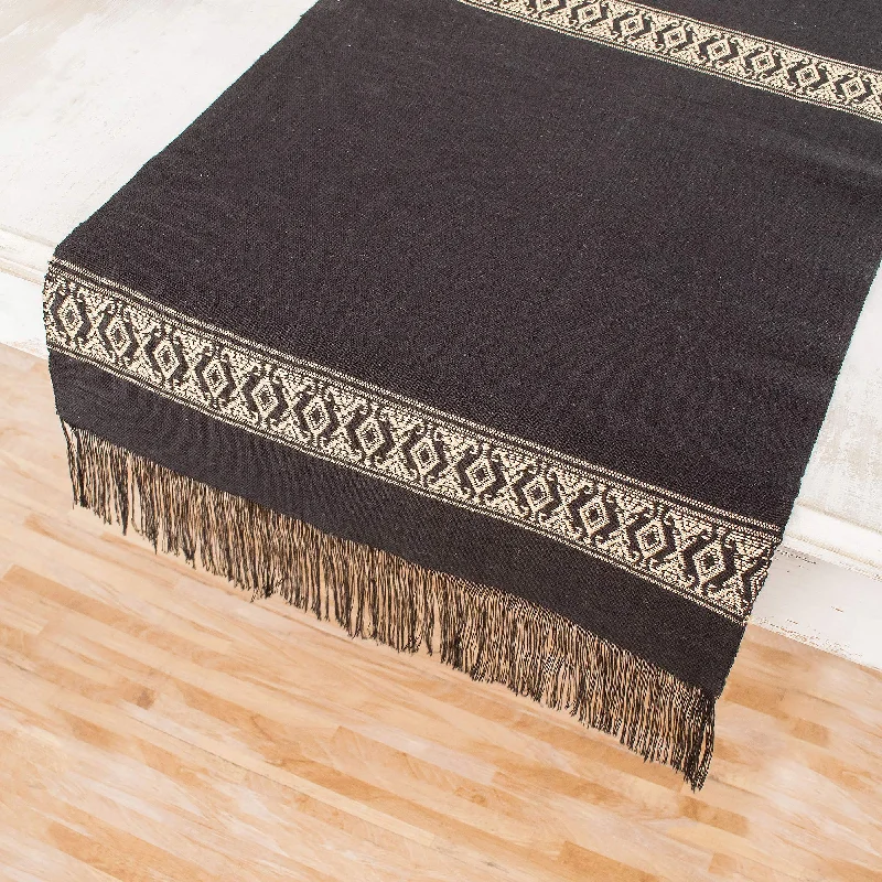 - Teething and chewing toys for puppiesBeige Moon Handwoven Cotton Table Runner in Black from Guatemala - Teething and chewing toys for puppiesBeige Moon Handwoven Cotton Table Runner in Black from Guatemala