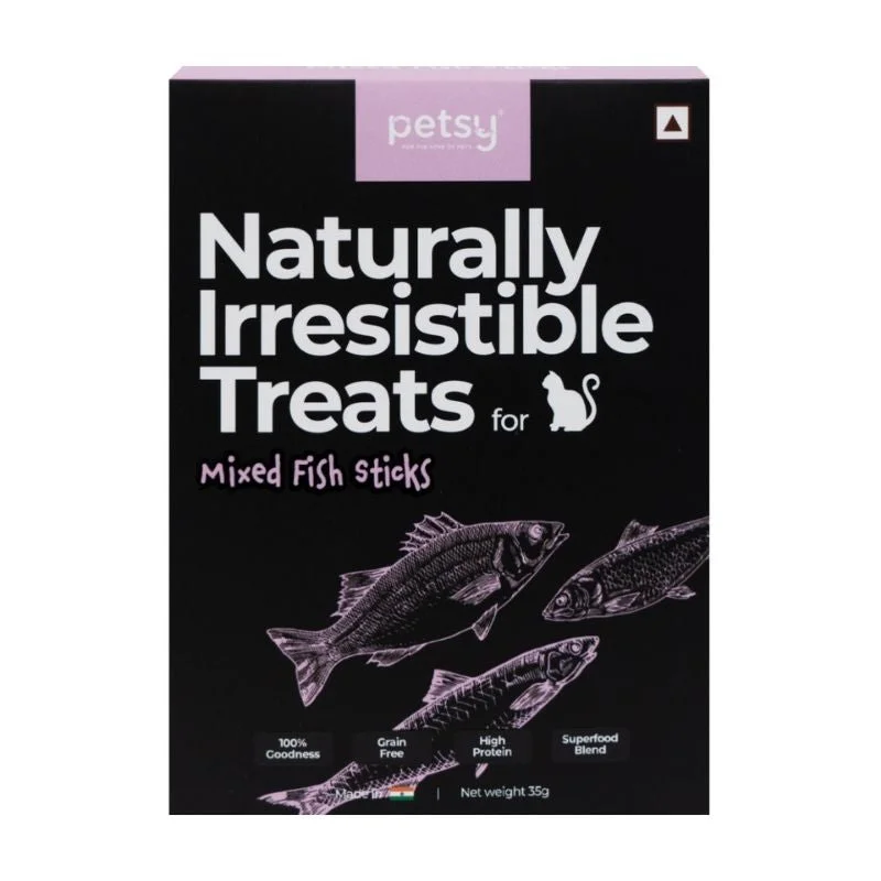    - Cat food for pregnant and nursing cats  Petsy Naturally Irresistible Cat Treats - Mixed Fish Sticks (35g)