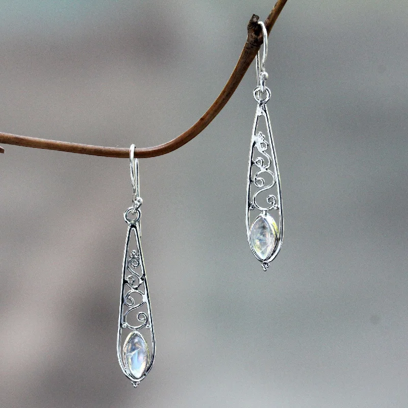 Pet ProductsJasmine Dew Artisan Crafted Rainbow Moonstone Silver Dangle Earrings