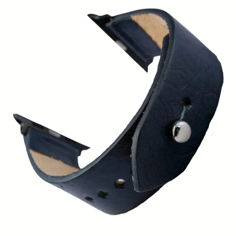 ---Apple Watch Strap In Pure Leather - Space Blue  | Waji's