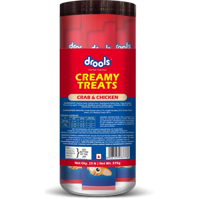    - Cat food for pregnant and nursing cats  Drools Cat Creamy Treats, Crab & Chicken , 375 gm ( Pack of 25)