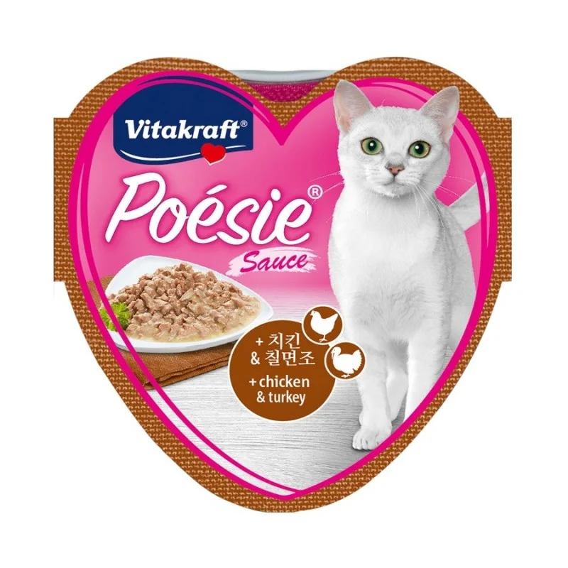    - High-protein cat food  Vitakraft Poesie Hearts Chicken With Turkey Sauce Tray Cat Food