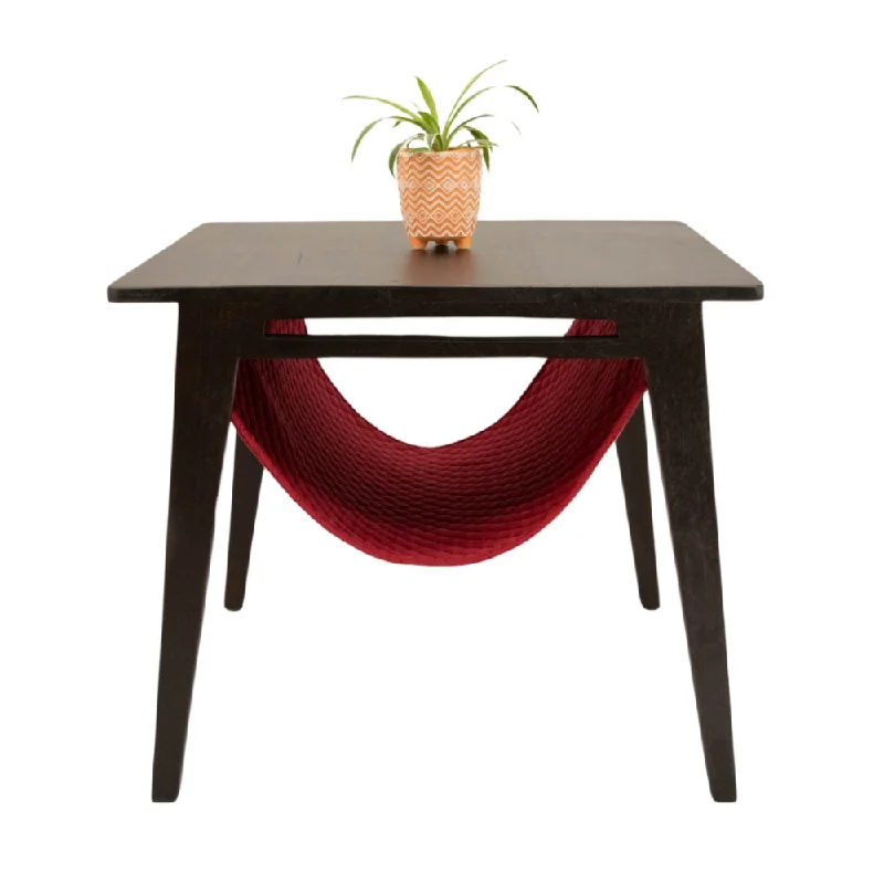 ---FurryLiving Lola Side Table with Perch Fabric for Cats (Dark Brown/Red)