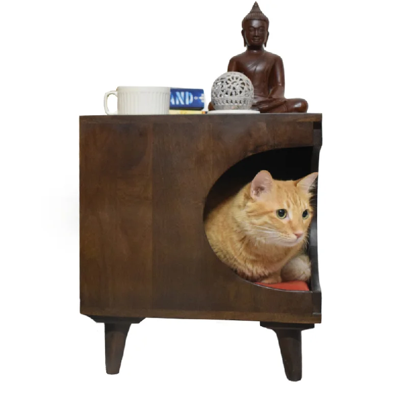 - Winter dog thick down jacketFurryLiving Wally Side Table with Cushion for Small Dogs and Cats (Dark Brown/Red Cushion)