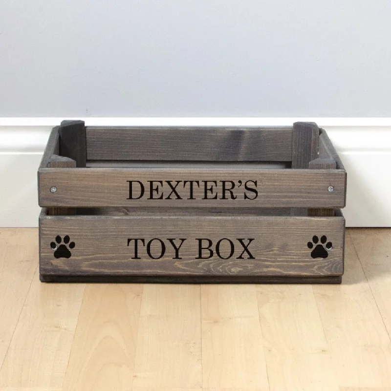 ---Personalised Grey Wooden Dog Toy Box