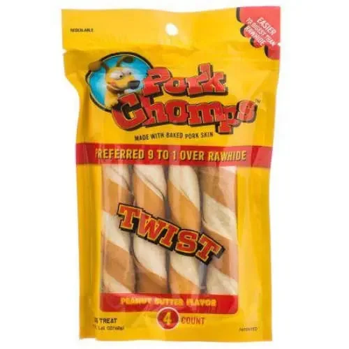 ---Pork Chomps Twistz Dogs Pork Chews - Peanut Butter Flavor