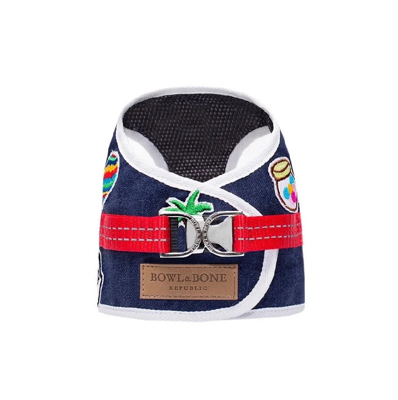---Bowl and Bone Navy Denim Dog Harness