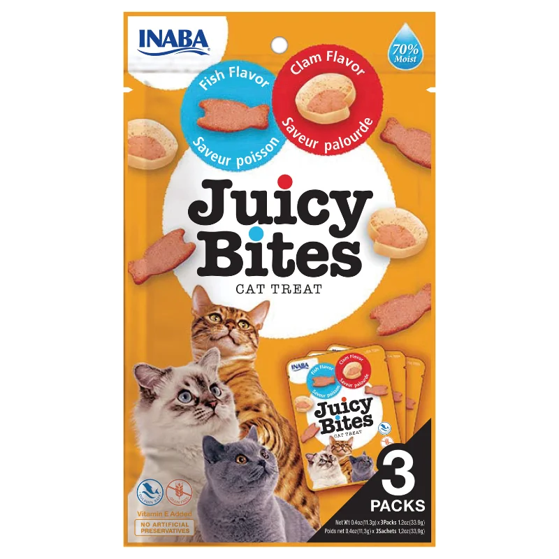    - Outdoor cat food  Churu Cat Treats Juicy Bites - Fish & Clam (3 sticks x 11g)