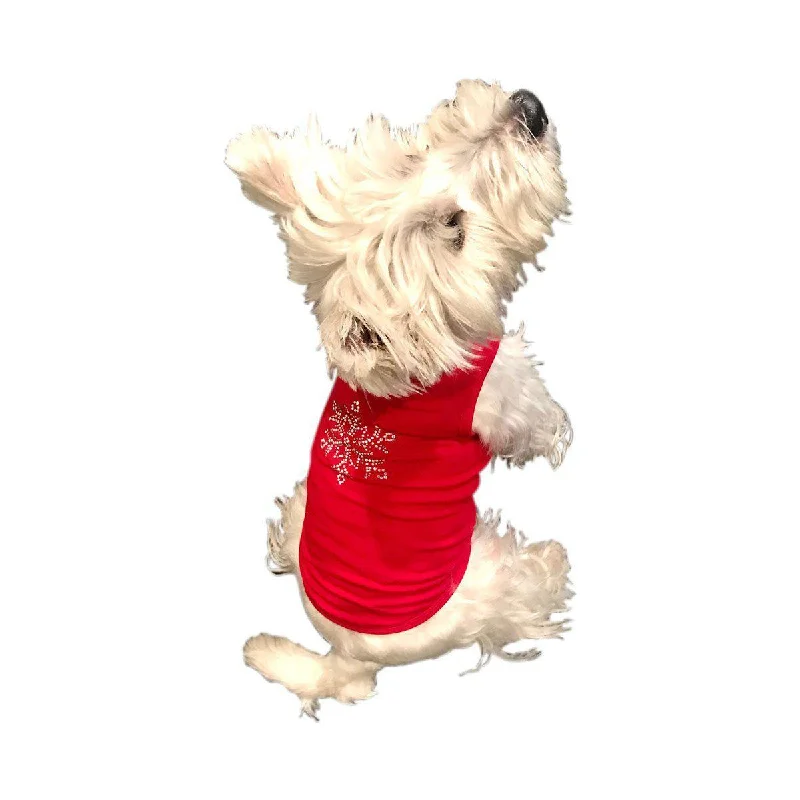 Pet retro style clothesRhinestone Snowflake Dog Tank Red