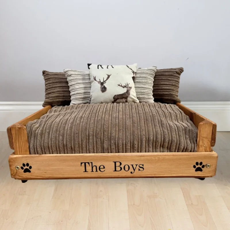 - Teething and chewing toys for puppiesPersonalised Wooden Dog Bed With Brown Cord Cushions - Teething and chewing toys for puppiesPersonalised Wooden Dog Bed With Brown Cord Cushions