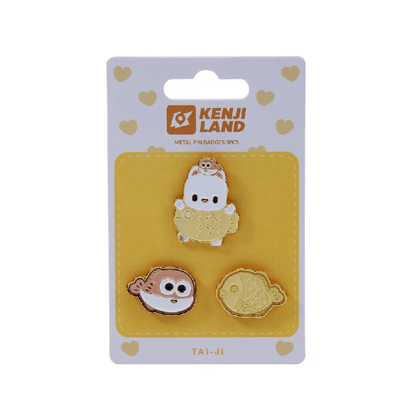  . **Pet collar with custom engraving**Metal Pin Badges 3pcs - Kland Tai - Ji