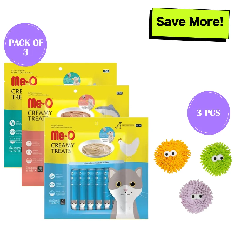 ---Me O Creamy Chicken & Liver, Salmon and Bonito Treats and Fofos Geek Ball Toy for Cats Combo ---Me O Creamy Chicken & Liver, Salmon and Bonito Treats and Fofos Geek Ball Toy for Cats Combo